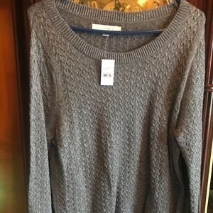 Loft Women's Large Gray Metallic Cable Knit Sweater NWT